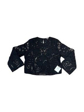 AE77 Black Crochet Lace Long Sleeve Top